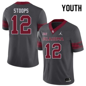 Youth Drake Stoops Charcoal Sooners College Football #12 Jersey 631375-689