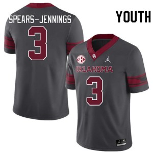 Youth Robert Spears-Jennings Charcoal OU Sooners 2024 SEC Conference #3 Jersey 466141-968