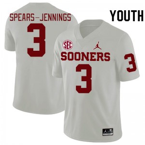 Youth Robert Spears-Jennings White Oklahoma Sooners 2024 SEC Conference College Football #3 Jersey 435272-259