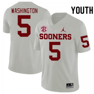 Youth Woodi Washington White OU 2024 SEC Conference College Football #5 Jersey 797958-174