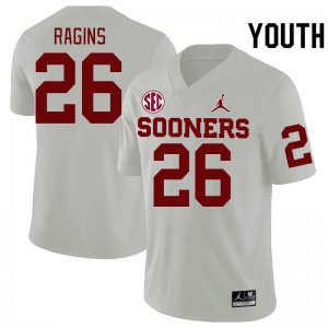 Youth Zion Ragins White OU Sooners 2024 SEC Conference College Football #26 Jersey 571864-141