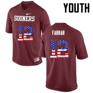 Youth Zach Farrar Crimson OU Sooners College Football USA Flag Fashion #12 Jersey 417217-764
