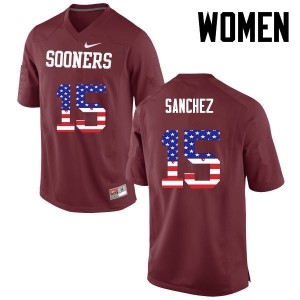 Women Zack Sanchez Crimson Oklahoma College Football USA Flag Fashion #15 Jersey 860431-718